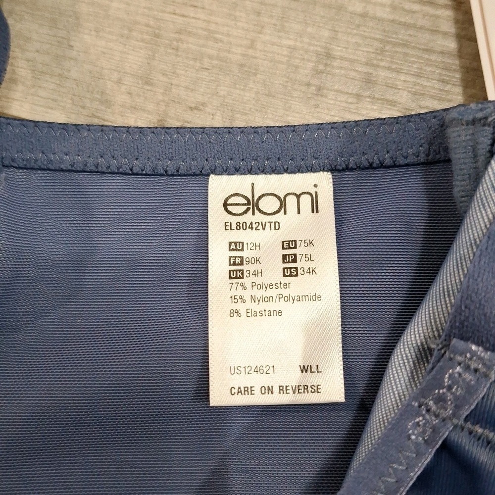 Elomi Energise Sports Bra 34K EL8042 Vintage Denim Floral Underwire J-Hook - Picture 4 of 5